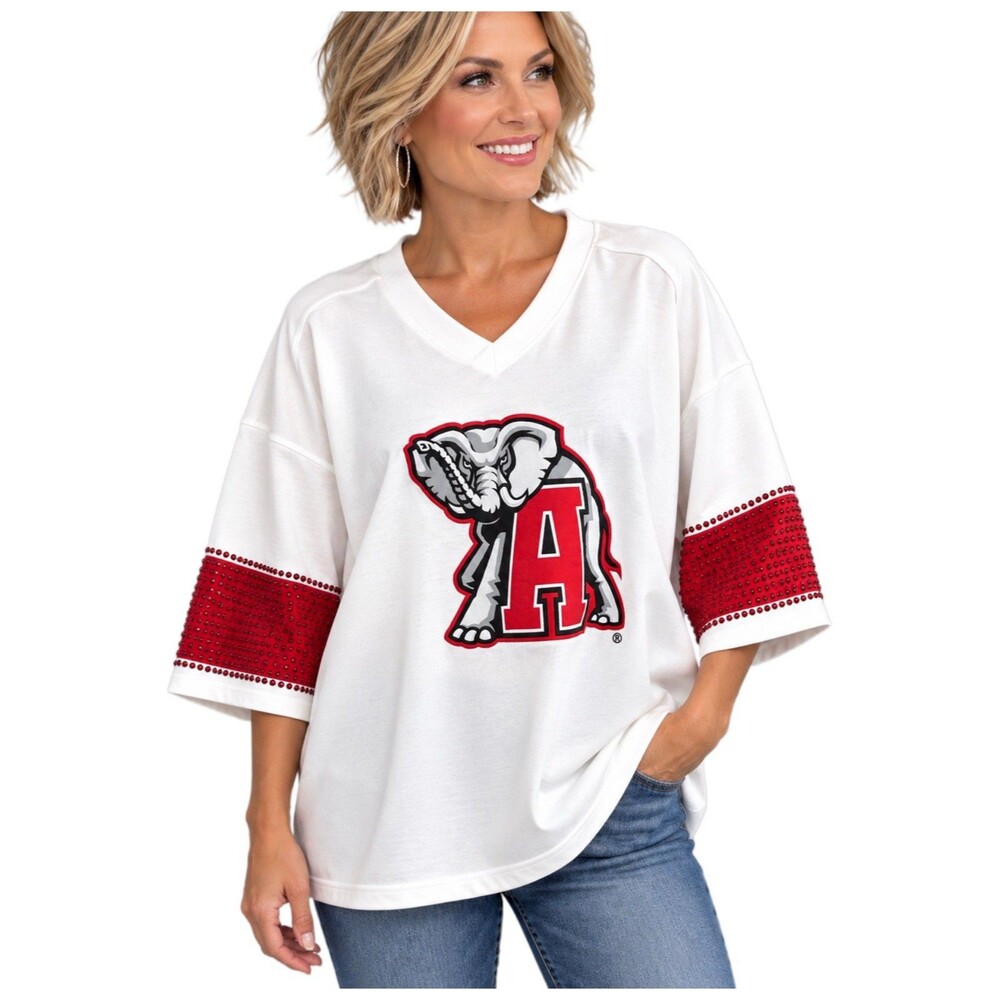 Alabama Crimson Tide Gameday Couture Rhinestone Stripe Football Jersey Size XL